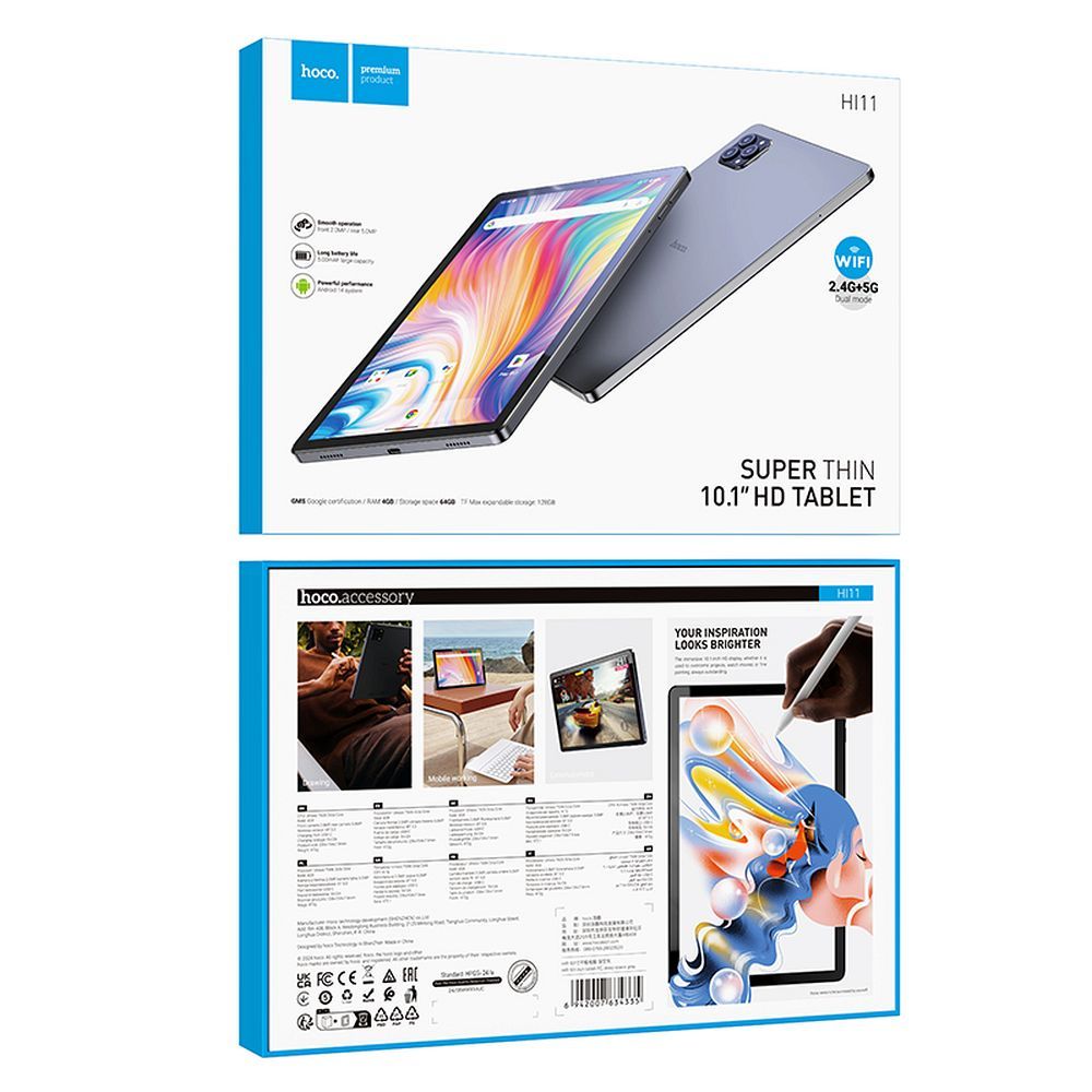 Tablette tactile HOCO HI11 – Android 14, Écran HD 10,1", 4 Go RAM / 64 Go ROM