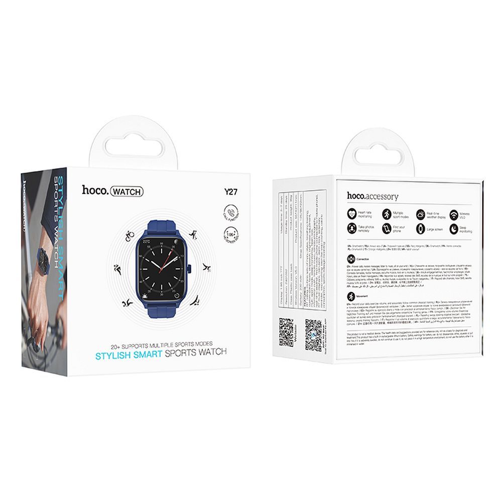 Montre connectée HOCO Y27 – Écran 1,95" TFT – Appels Bluetooth – IPX4 – Bleue