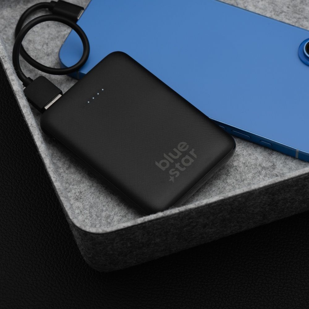Blue Star W0539 – Batterie externe compacte 5000 mAh – Charge rapide 2A – Noire